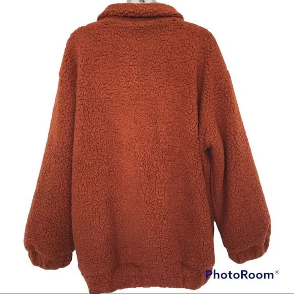 Zaful Women Solid Rust Zip Up Drop Shoulder  Oversized Teddy Cozy Sweate… - Picture 7 of 16